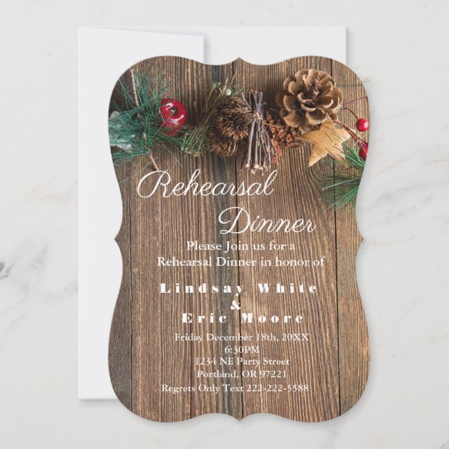 Rustic Country Christmas Rehearsal Dinner Invitation (Front)