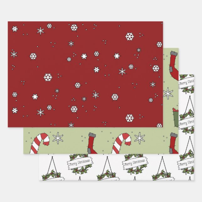 Rustic Country Christmas Snowflakes Gift Wrapping  Paper Sheet (Set)