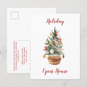 Rustic Country Christmas Tree Open House Party Postcard