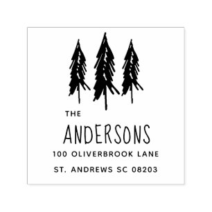 Rustic Country Christmas Trees Return Address Self-inking Stamp