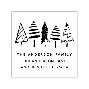 Rustic Country Christmas Trees Return Address Self-inking Stamp