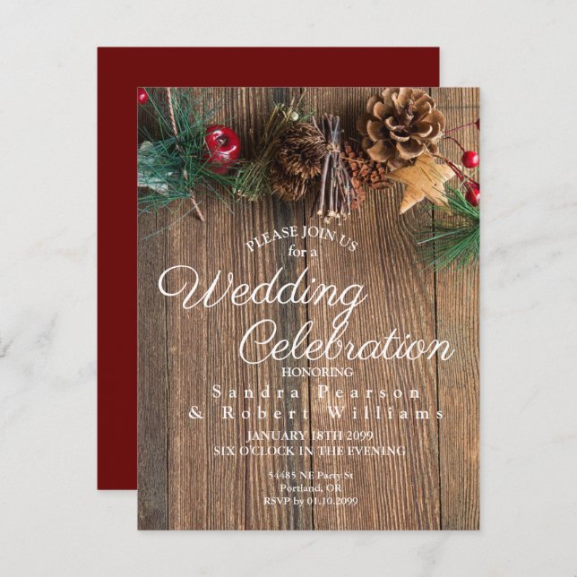 Rustic Country Christmas Winter Wedding Invitation (Front/Back)