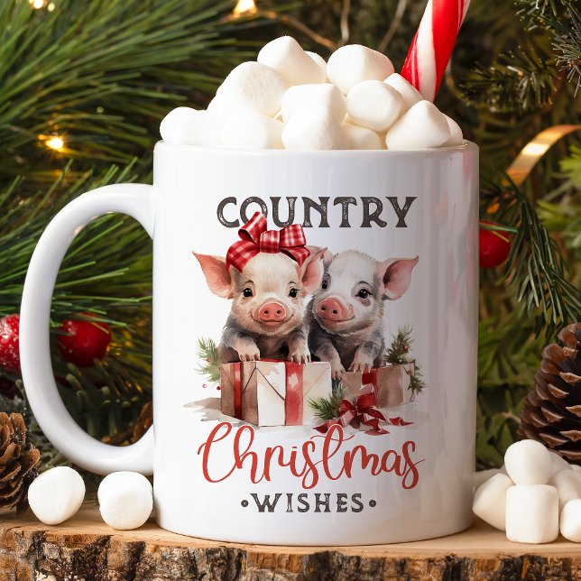 Rustic Country Christmas Wishes Cute Pig Coffee Mug (Creator Uploaded)