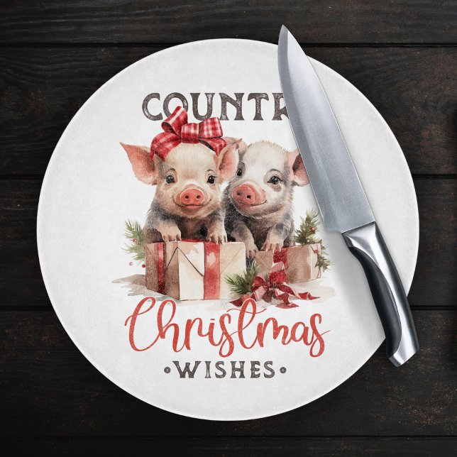 Rustic Country Christmas Wishes Cute Pig Cutting Board (Creator Uploaded)