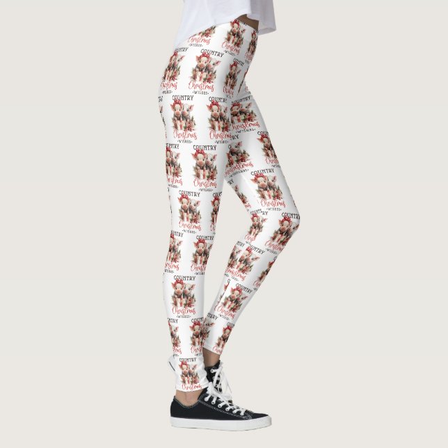 Rustic Country Christmas Wishes Cute Pig Leggings (Right)