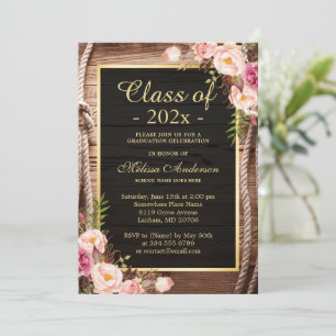 Rustic Country Class of 2024 Graduate Wood Floral Invitation