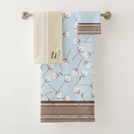Rustic Country Cotton Flowers & Initial Letter Bath Towel Set