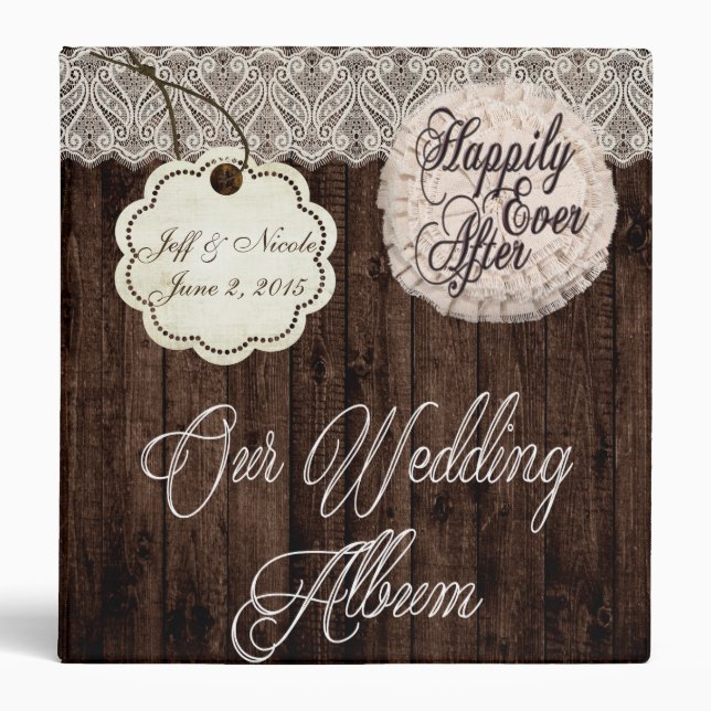 Rustic Country Couple Photo Wedding Photo Album Binder (Front)
