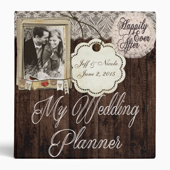 Rustic Country Couple Photo Wedding Planner Binder (Front)