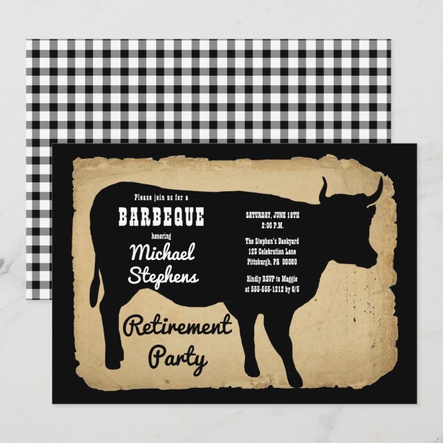 Rustic Country Cow BBQ Retirement Party Invitation (Front/Back)