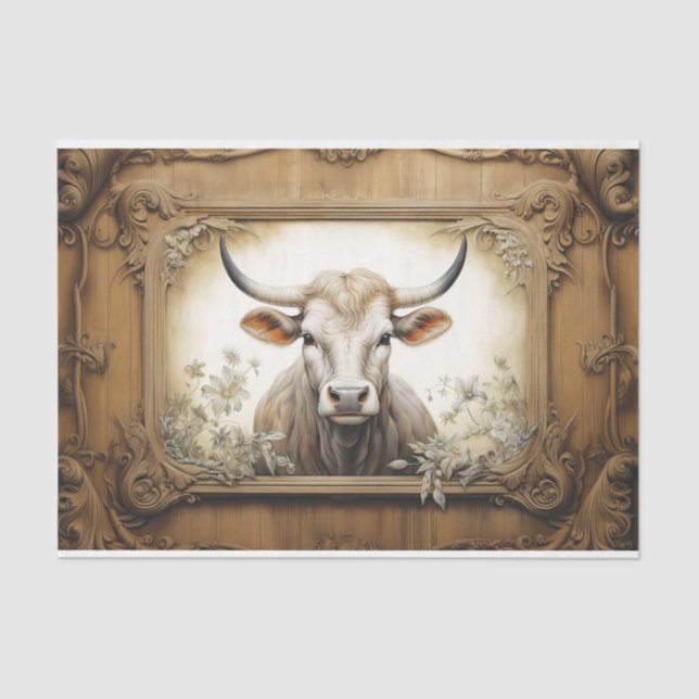 Rustic Country Cow Bull Decoupage Tissue Paper (Front)