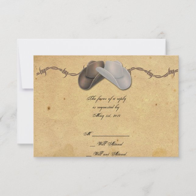 Rustic Country Cowboy Hats Barbed Response Card (Front)