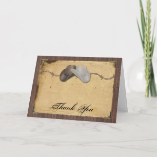Rustic Country Cowboy Hats Barbed Wire Thank You Card