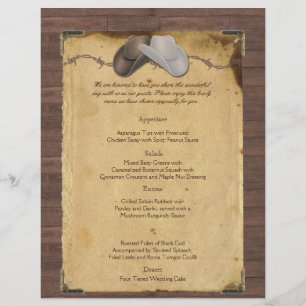 Rustic Country Cowboy Hats Wedding Menu