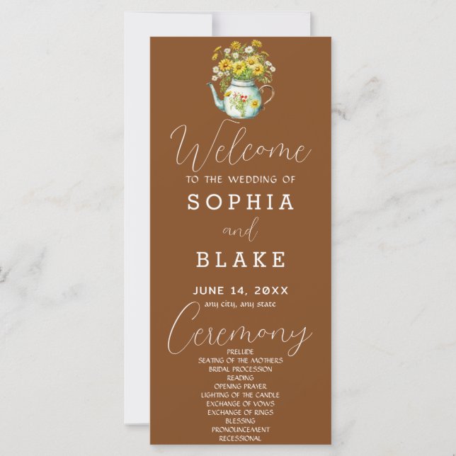 Rustic Country Daisies Tawny Brown Wedding Program (Front)
