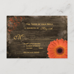 Rustic Country Daisy Barn Wood Wedding RSVP Cards