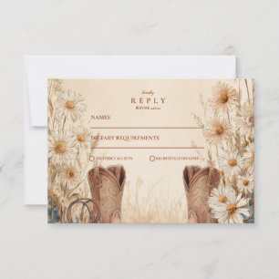 Rustic Country Daisy Boots Wedding RSVP Card