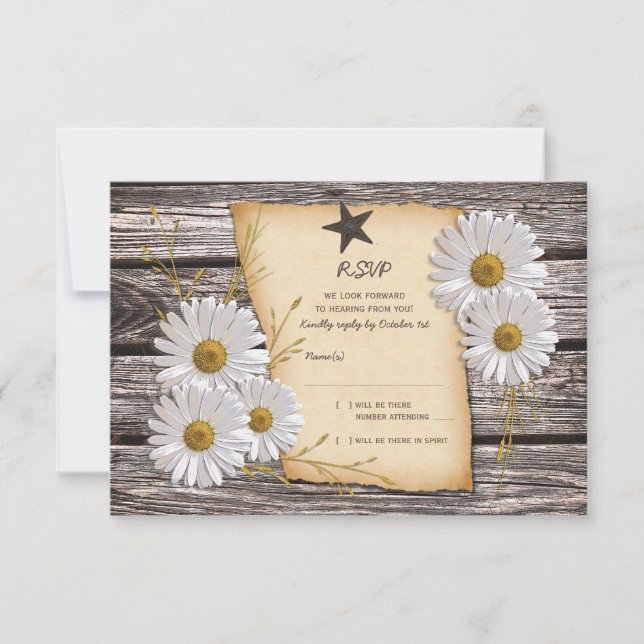 Rustic Country Daisy Wedding Reply Card (Front)