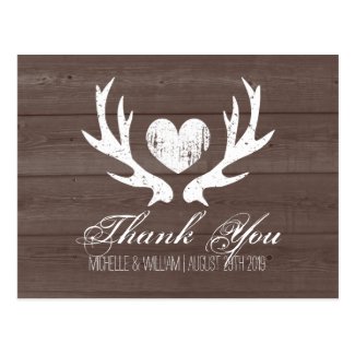 Rustic country deer antler wedding thank you cards