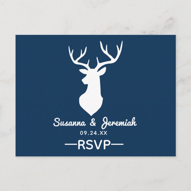 Rustic Country Deer Mountain Wedding RSVP Invitation Postcard (Front)