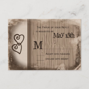 Rustic Country Double Hearts Wedding RSVP Cards