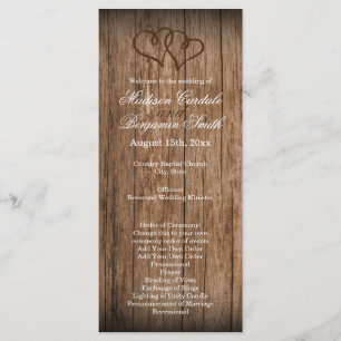 Rustic Country Double Hearts Wood Wedding Program