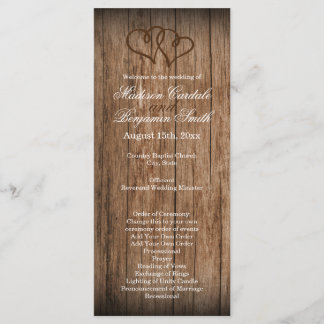 Rustic Country Double Hearts Wood Wedding Program