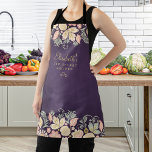 Rustic country elegant floral kitchen chef apron<br><div class="desc">Chef personalized vintage rustic chic kitchen apron featuring delicate blush pink, peachy cream, and sage green floral botanical wildflowers borders on a dark purple plum background. It can be a beautiful gift for your own kitchen or a keepsake personalized gift for someone special, anniversary, birthday, Christmas, bridal shower, or a...</div>