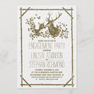 Rustic country engagement party invites with deer