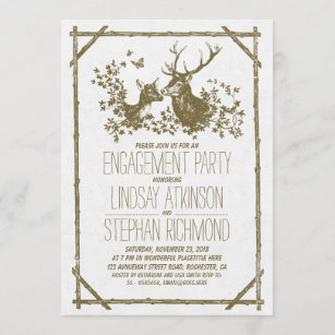 Rustic country engagement party invites with deer