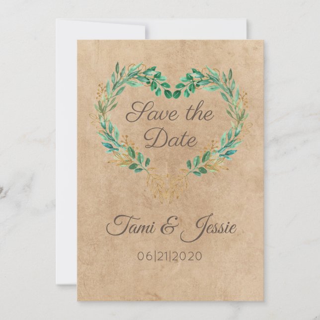 Rustic Country Eucalyptus Heart Save The Date (Front)