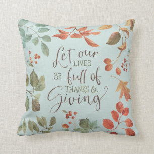 Rustic Country Fall Foliage Watercolor Thanks Throw Pillow
