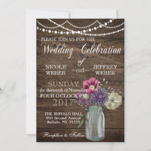 Rustic Country Fall Winter Autumn Wedding Mason Ja Invitation