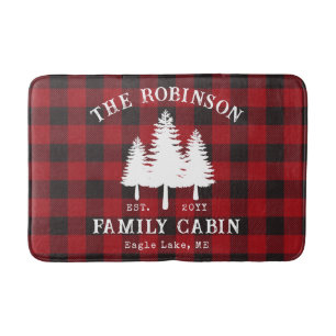 Rustic Country Family Cabin Tree Red Buffalo Plaid Bath Mat