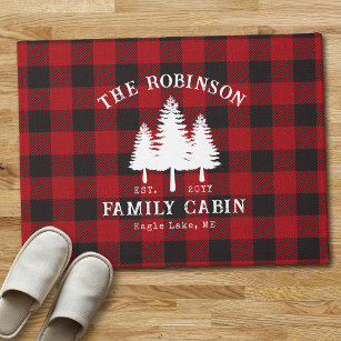 Rustic Country Family Cabin Tree Red Buffalo Plaid Doormat