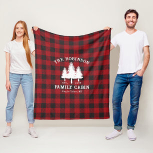 Rustic Country Family Cabin Tree Red Buffalo Plaid Fleece Blanket