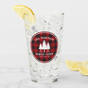 Rustic Country Family Cabin Tree Red Buffalo Plaid Glass