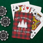 Rustic Country Family Cabin Tree Red Buffalo Plaid Playing Cards<br><div class="desc">A personalize deck of rustic themed playing cards, featuring your name and "Family Cabin", Ranch, Cottage or other text along with its established date and location if desired. This custom, unique design features charming rustic country style text with a white silhouette of pine trees on a classic red buffalo plaid...</div>