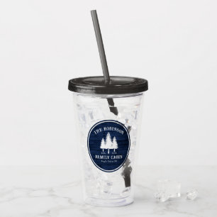 Rustic Country Family Cabin Trees Blue Wood Print Acrylic Tumbler
