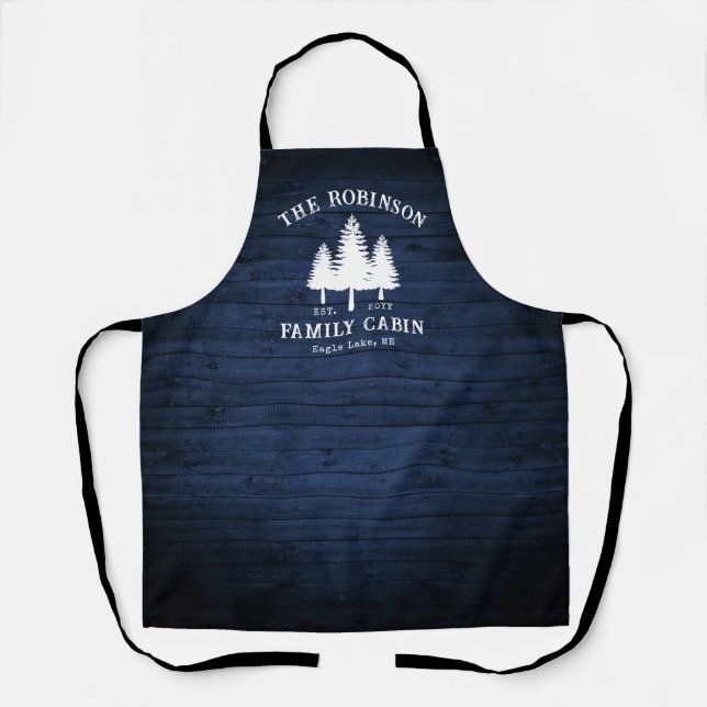 Rustic Country Family Cabin Trees Blue Wood Print Apron (Front)