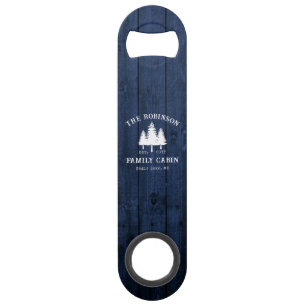 Rustic Country Family Cabin Trees Blue Wood Print Bar Key