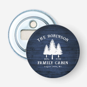 Rustic Country Family Cabin Trees Blue Wood Print Bottle Opener
