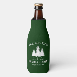 Rustic Country Family Cabin Trees Forest Green Bottle Cooler