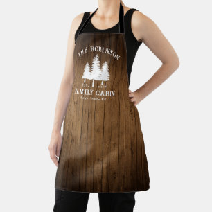 Rustic Country Family Cabin Trees Wood Plank Print Apron