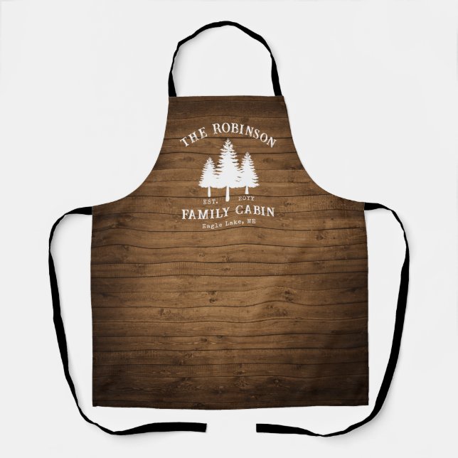 Rustic Country Family Cabin Trees Wood Plank Print Apron (Front)