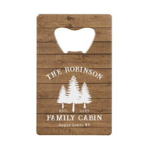 Rustic Country Family Cabin Trees Wood Plank Print Credit Card Bottle Opener