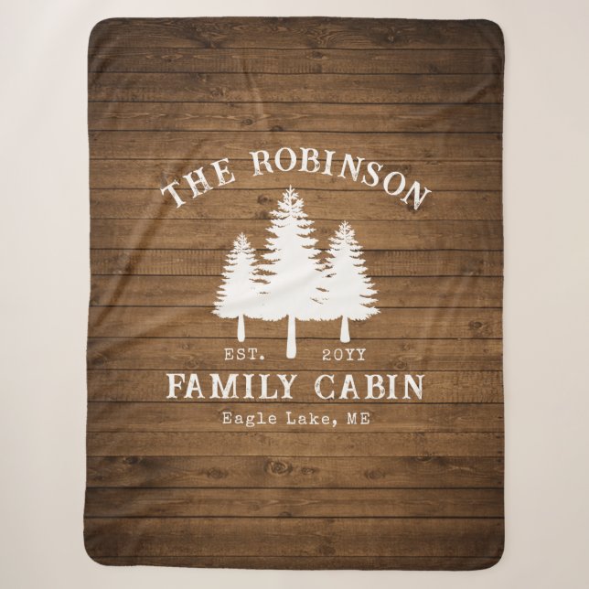 Rustic Country Family Cabin Trees Wood Plank Print Sherpa Blanket (Front)