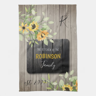 Rustic country family monogram name personalized kitchen towel