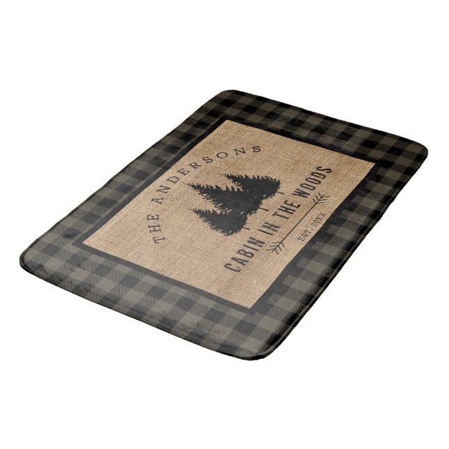 Rustic Country Family Name Cabin in the Woods Bath Bath Mat (Angled)