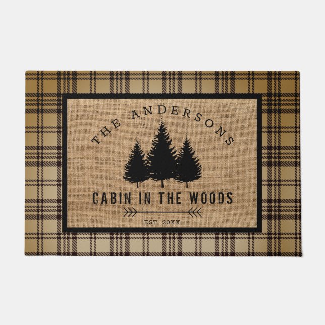 Rustic Country Family Name Cabin in the Woods Doormat (Front)